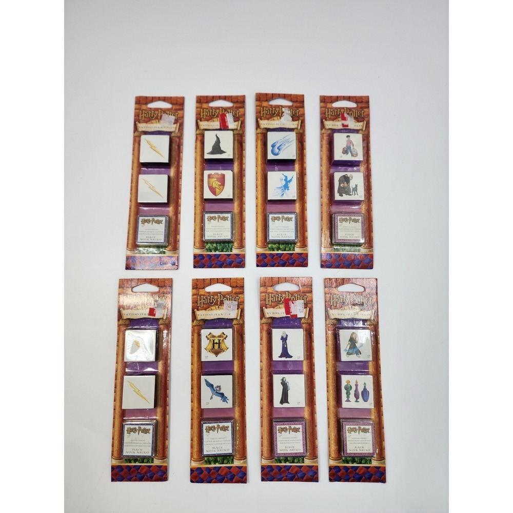 Vintage 2001 Harry Potter Tattoo Rubber Stamp Sets Plaid Lot of 8 New Wizarding